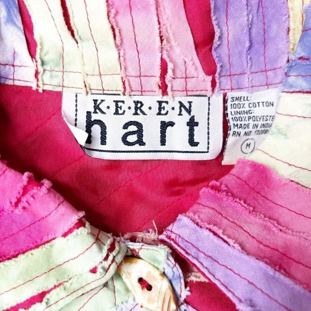 Keren Hart Blazer Jacket Textured Patchwork Stripes Multicolor Sz M Vintage